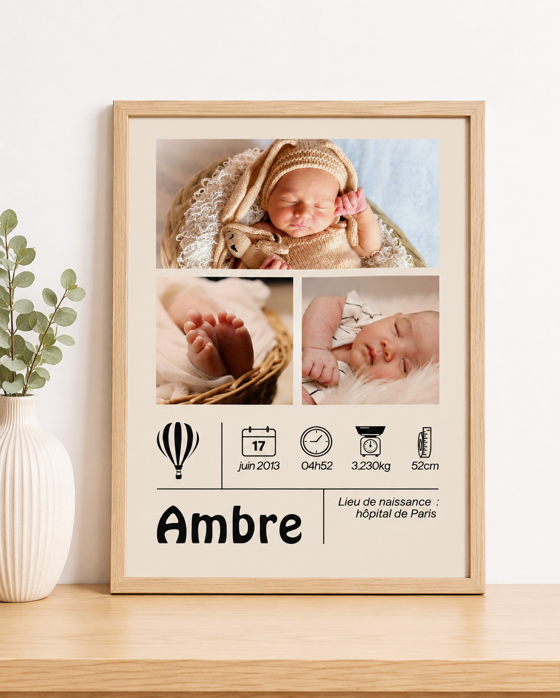 Cadre naissance personnalisé Format A4